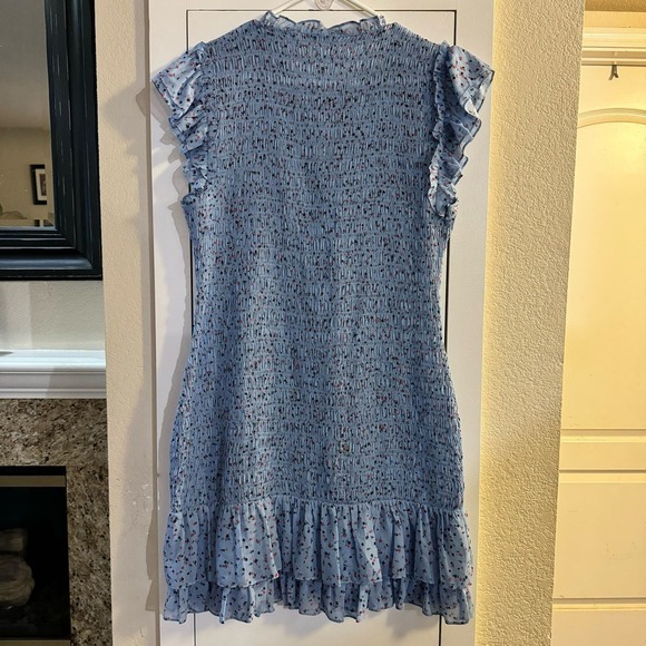 VERONICA BEARD Cici Smocked Floral Mini Blue Dress Size 12 Bloomcore Feminine - Picture 9 of 9